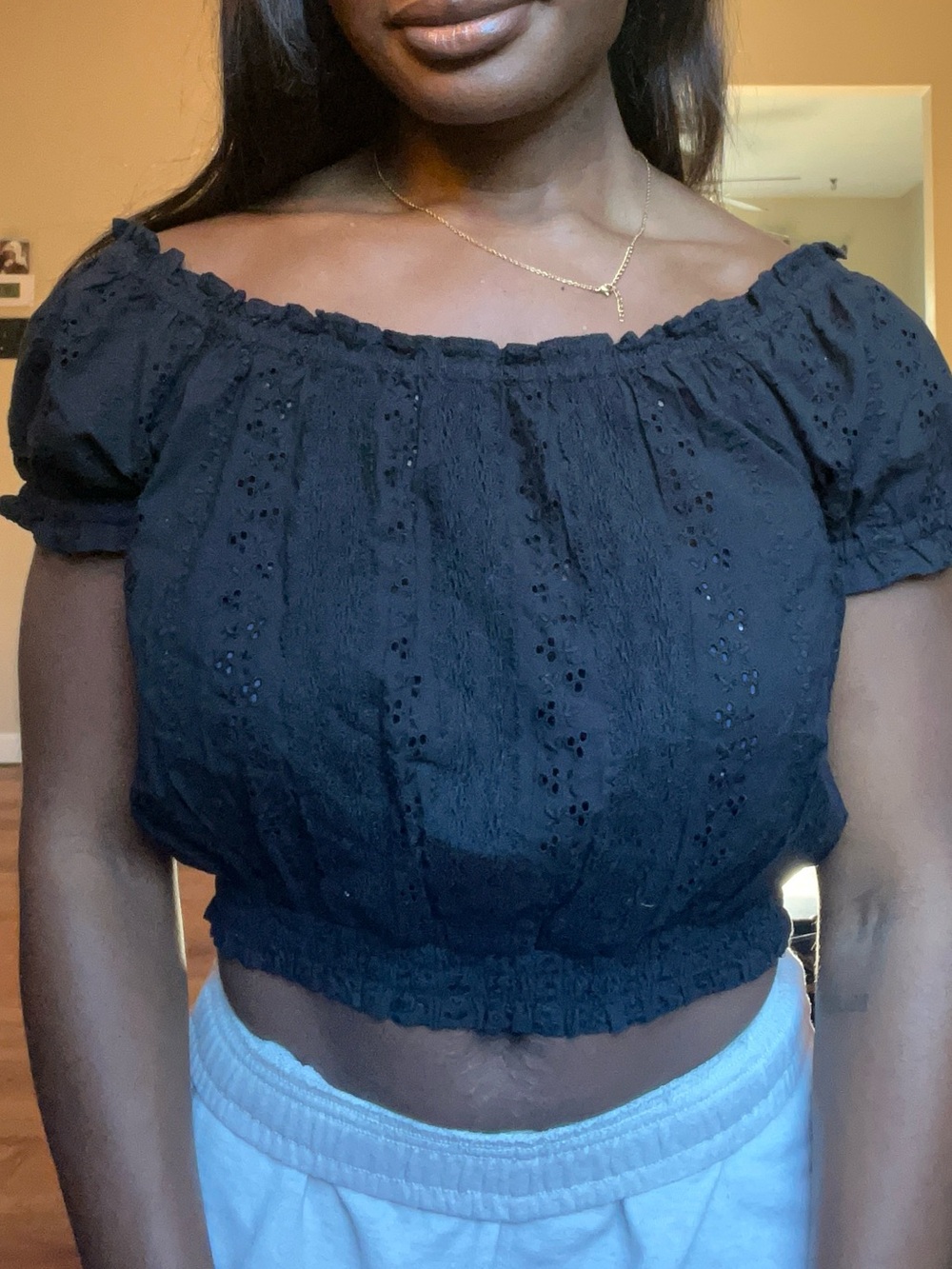 Aeropostale Black Eyelet Off-Shoulder Crop Top 100% cotton